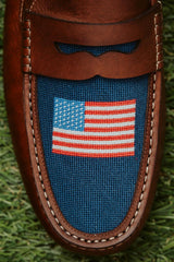 Old Sport Company - Men's Penny Loafer - Navy USA Flag/ Whiskey