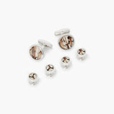 Brackish - Brays Cufflink & Stud Set - Rhodium Plating & Quail Feathers