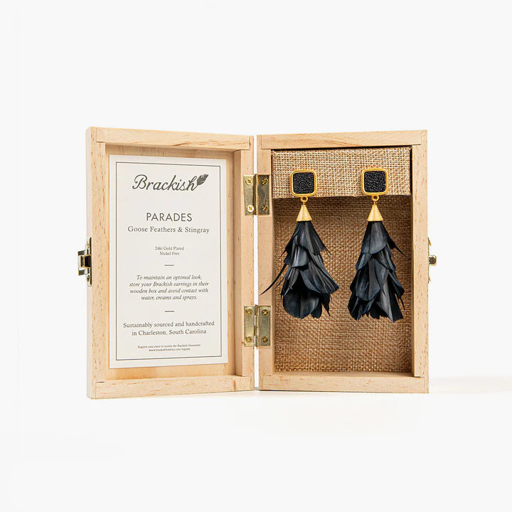 Brackish - Parades Statement Earring - Black Goose Feathers